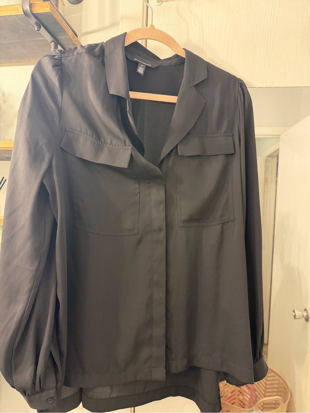 White House Black MarketClassic Black Button-Front Blouse